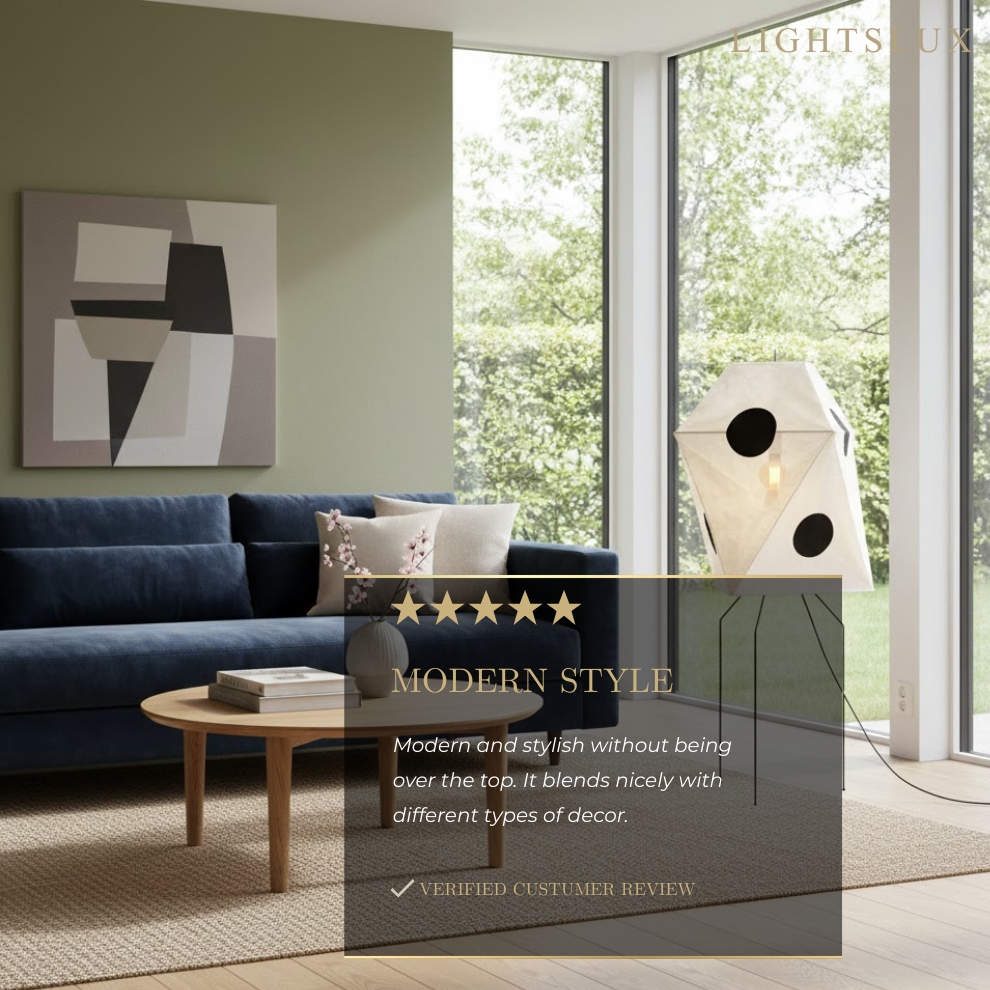 Japanese Rice Paper Floor Lamp — Translucent Angled Shade & Black Metal Frame