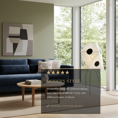 Japanese Rice Paper Floor Lamp — Translucent Angled Shade & Black Metal Frame