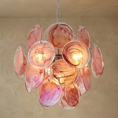 Excelis Art Deco Chandelier -- Handcrafted Iridescent Cloud Glass for Bedroom