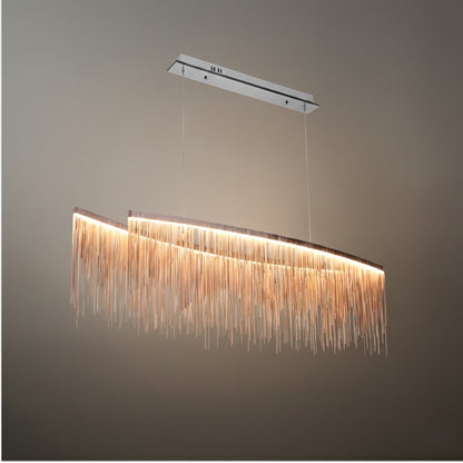 Gold or Chrome Pendant Light – Luxury Tassel Metal Fixture for Dining Room
