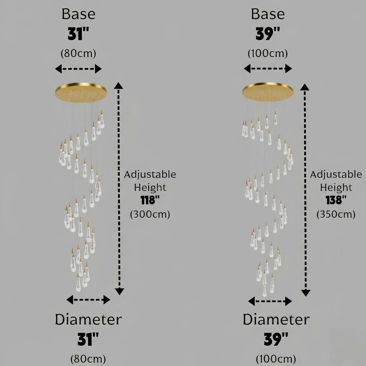 Excelis Luxury Crystal Drop Chandelier with Spiral Design