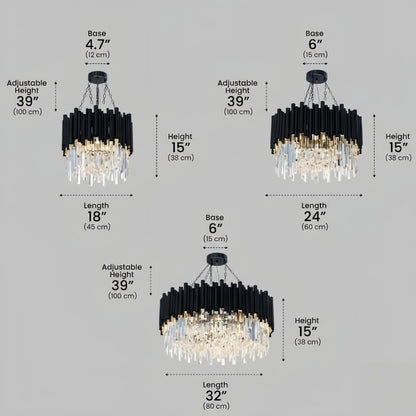 Excelis Modern Crystal Chandelier – Black Frame Sparkling Focal Point for Dining/Living Room
