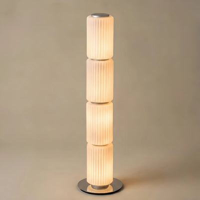 Vetro Modern Glass Column Floor Lamp – Milky White/Smoky Gray Aluminum for Living Room, Bedroom & Office