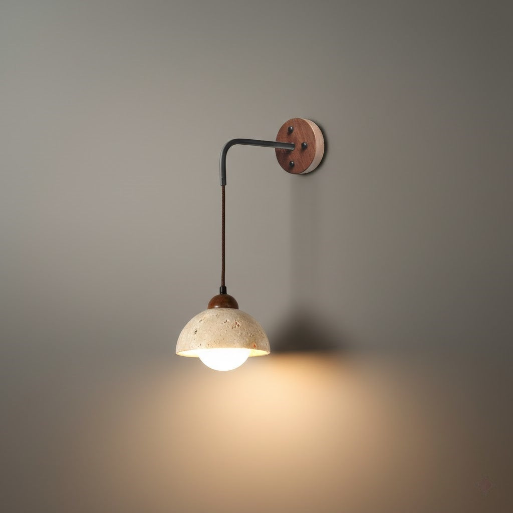 Wall Lamp — Travertine Shade Walnut Wood Socket for Bedside