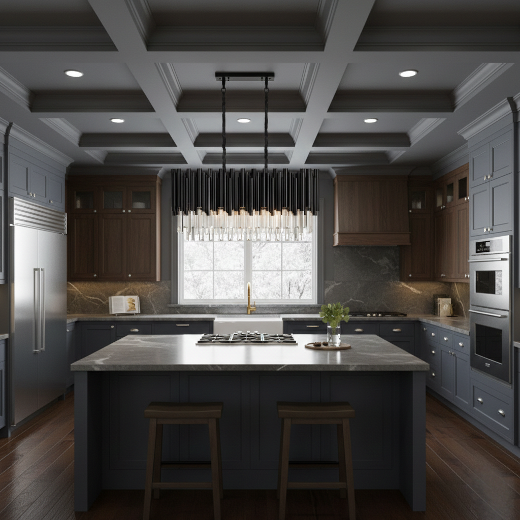 Excelis Luxury Obsidian Pendant – Black Frame Layered/High-Quality Crystals for Indoor Space