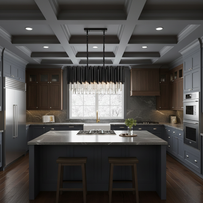 Excelis Luxury Obsidian Pendant – Black Frame Layered/High-Quality Crystals for Indoor Space