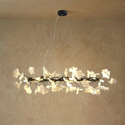 Modern Ginkgo Chandelier – Ceramic Petal Ceiling Light in Gold for Dining Room