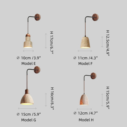 Wall Lamp — Travertine Shade Walnut Wood Socket for Bedside