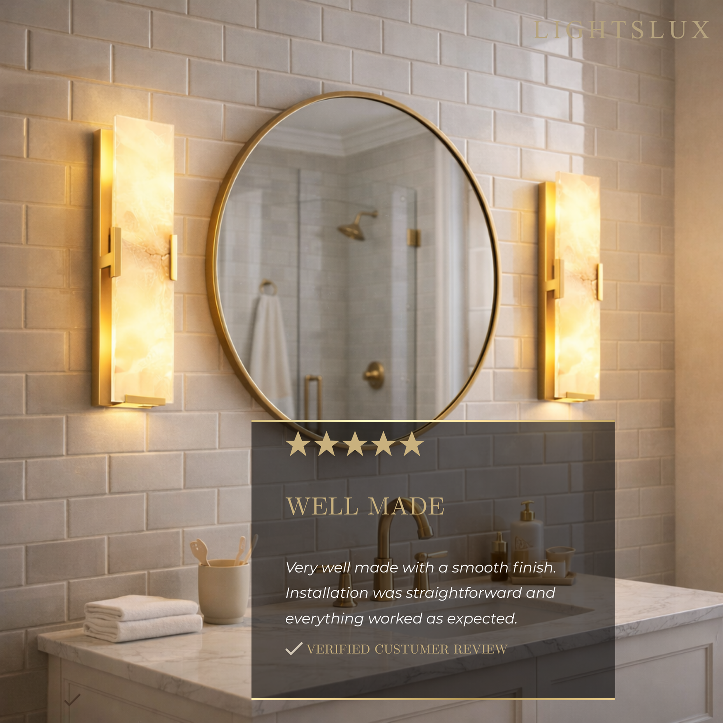 Modern Faceted Alabaster Wall Sconce – Brushed Gold Stainless Steel Backplate Indoor