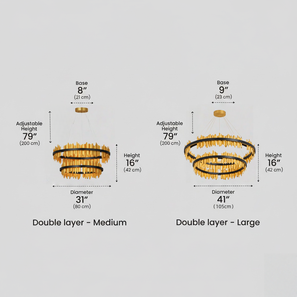 Excelis Dual-Ring Chandelier – Stainless Steel in Jet Black or Polished Gold for Living Room