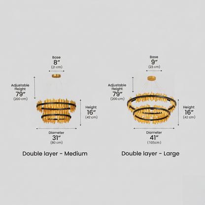 Excelis Dual-Ring Chandelier – Stainless Steel in Jet Black or Polished Gold for Living Room