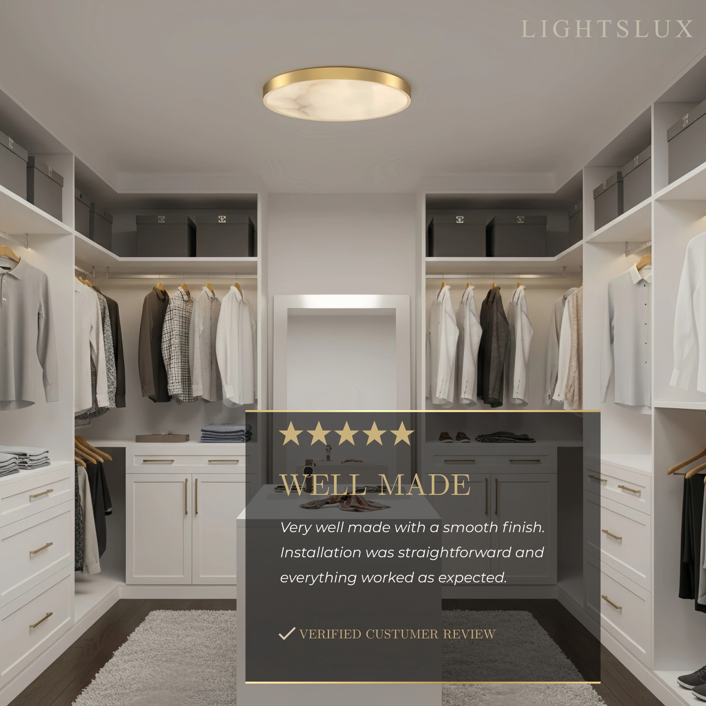 Excelis Modern Alabaster Disc Ceiling Light – Solid Brass Frame Warm Ambient Glow