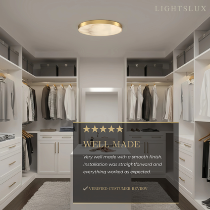 Excelis Modern Alabaster Disc Ceiling Light – Solid Brass Frame Warm Ambient Glow