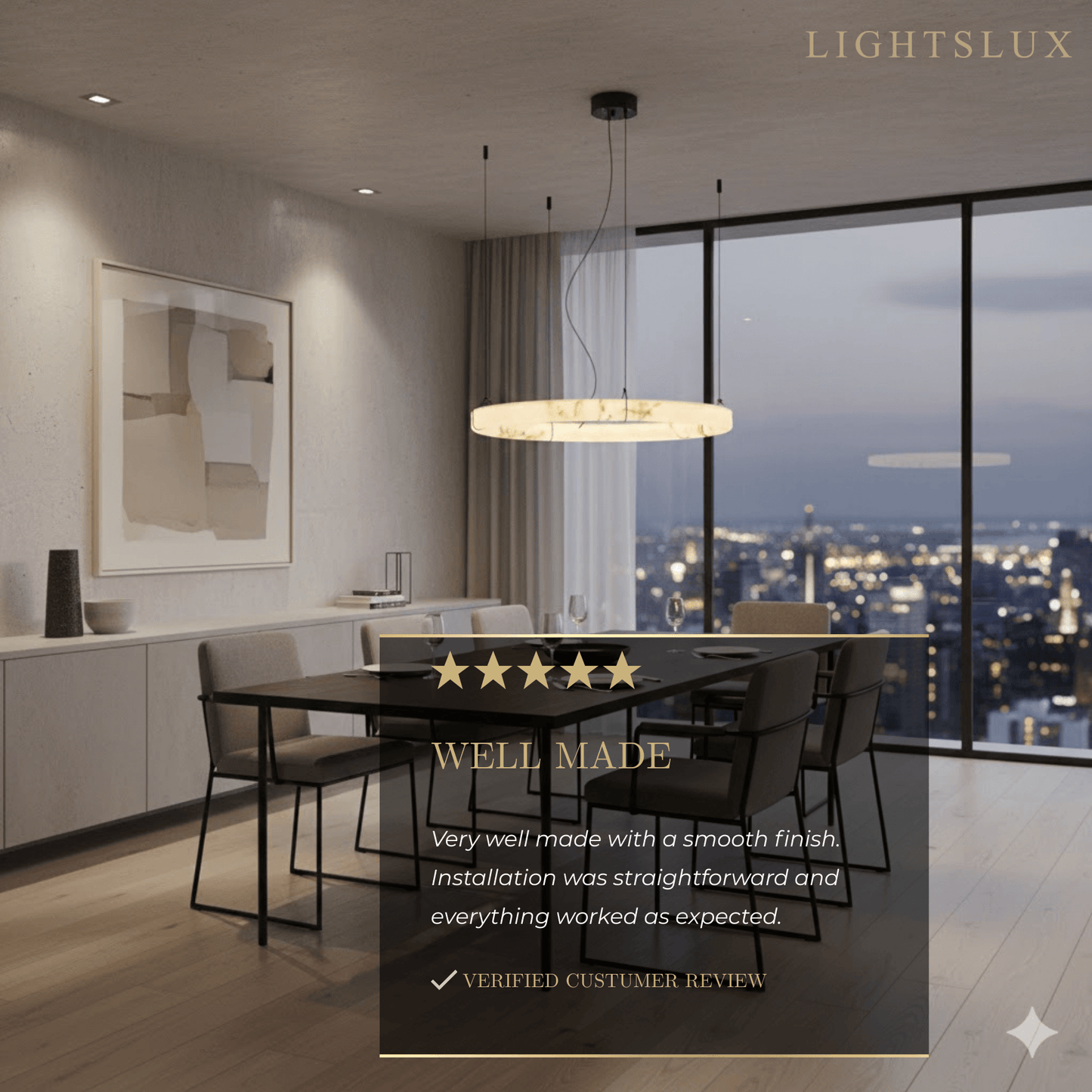 Pendant Lamp — Hand-Carved Stone & Black Metal for Dining Room