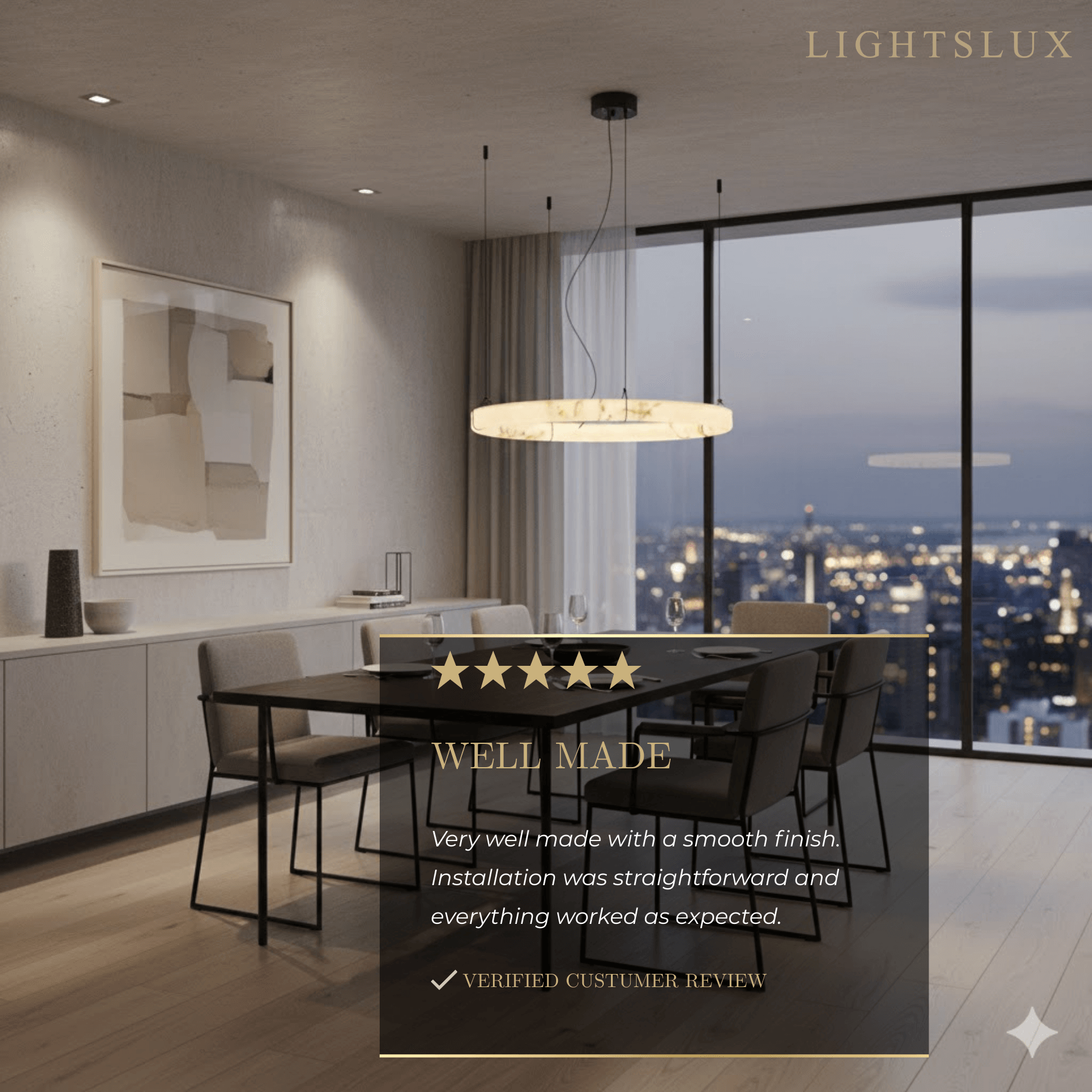 Pendant Lamp — Hand-Carved Stone & Black Metal for Dining Room