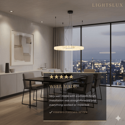 Pendant Lamp — Hand-Carved Stone & Black Metal for Dining Room