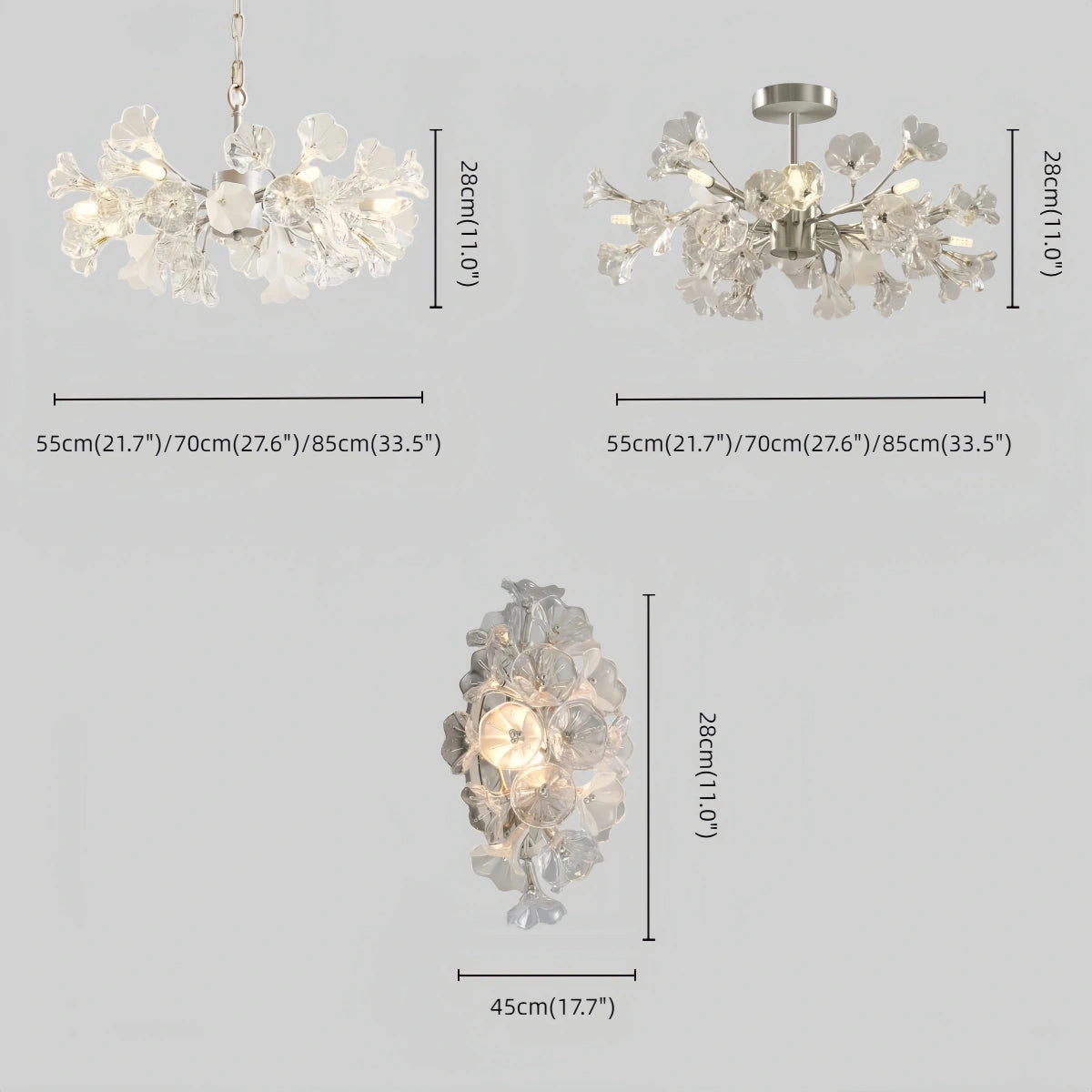 Lámpara de araña moderna de rama Velora – Flor de cristal de cobre y plata para sala de estar / dormitorio