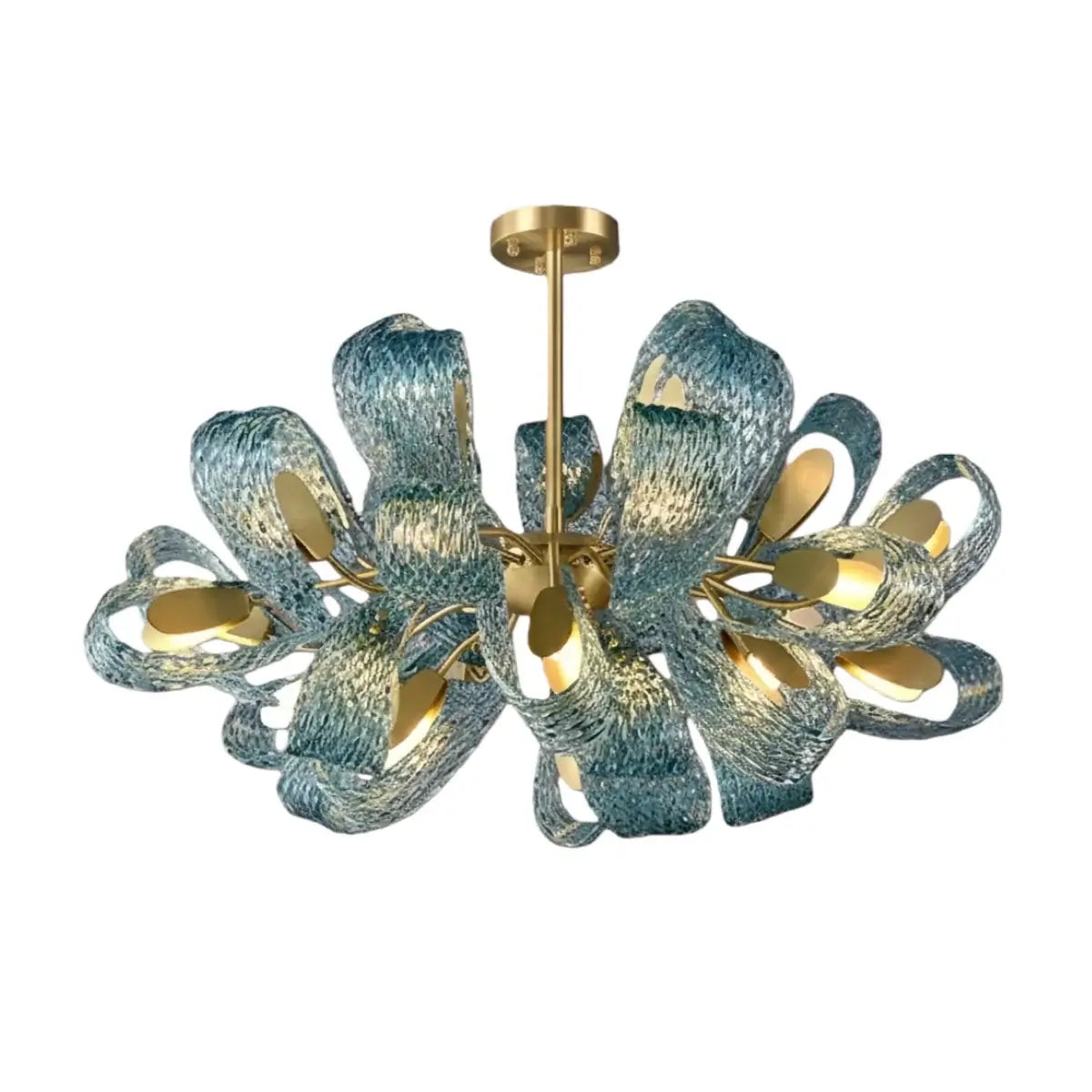 Art Deco Peacock Chandelier – Blue Feather Art Glass Contemporary for Dining Room Bedroom