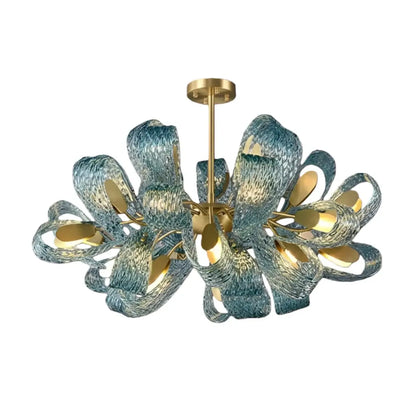 Art Deco Peacock Chandelier – Blue Feather Art Glass Contemporary for Dining Room Bedroom