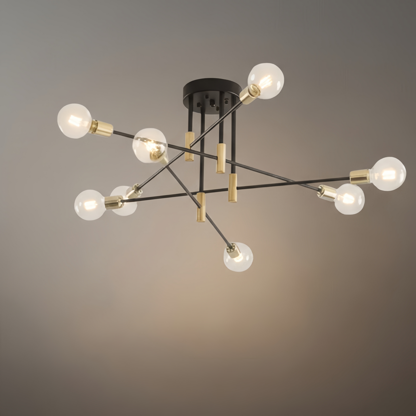 Lámpara de araña Nebula - Moderna, negra/dorada, ramificada, 4/6/8 luces