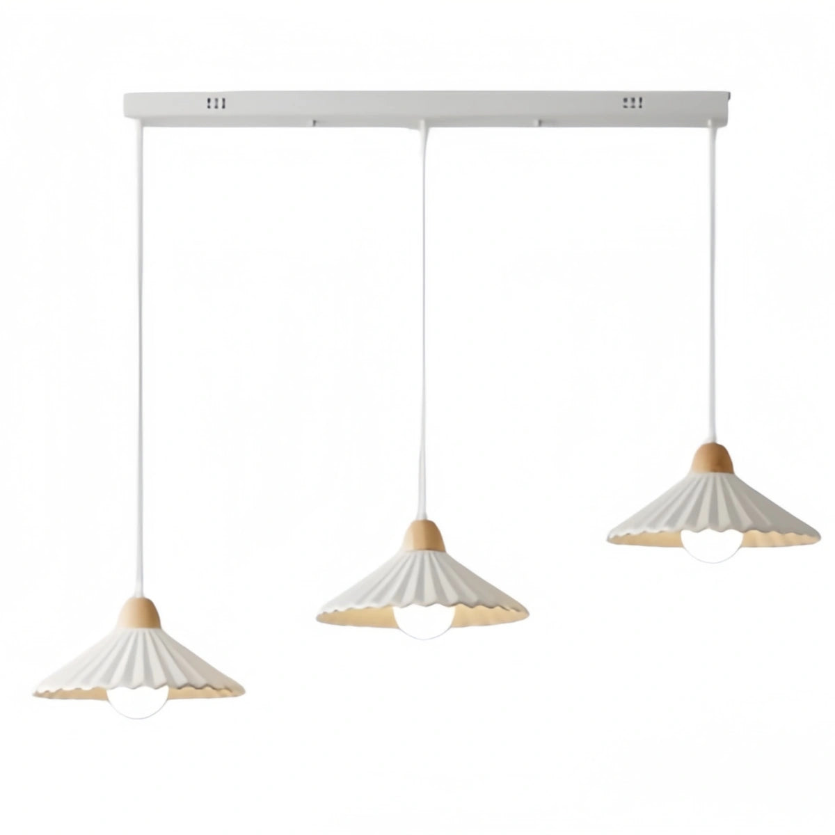 Lámpara colgante moderna de madera y cristal Crema — Pantalla cónica marrón para comedor