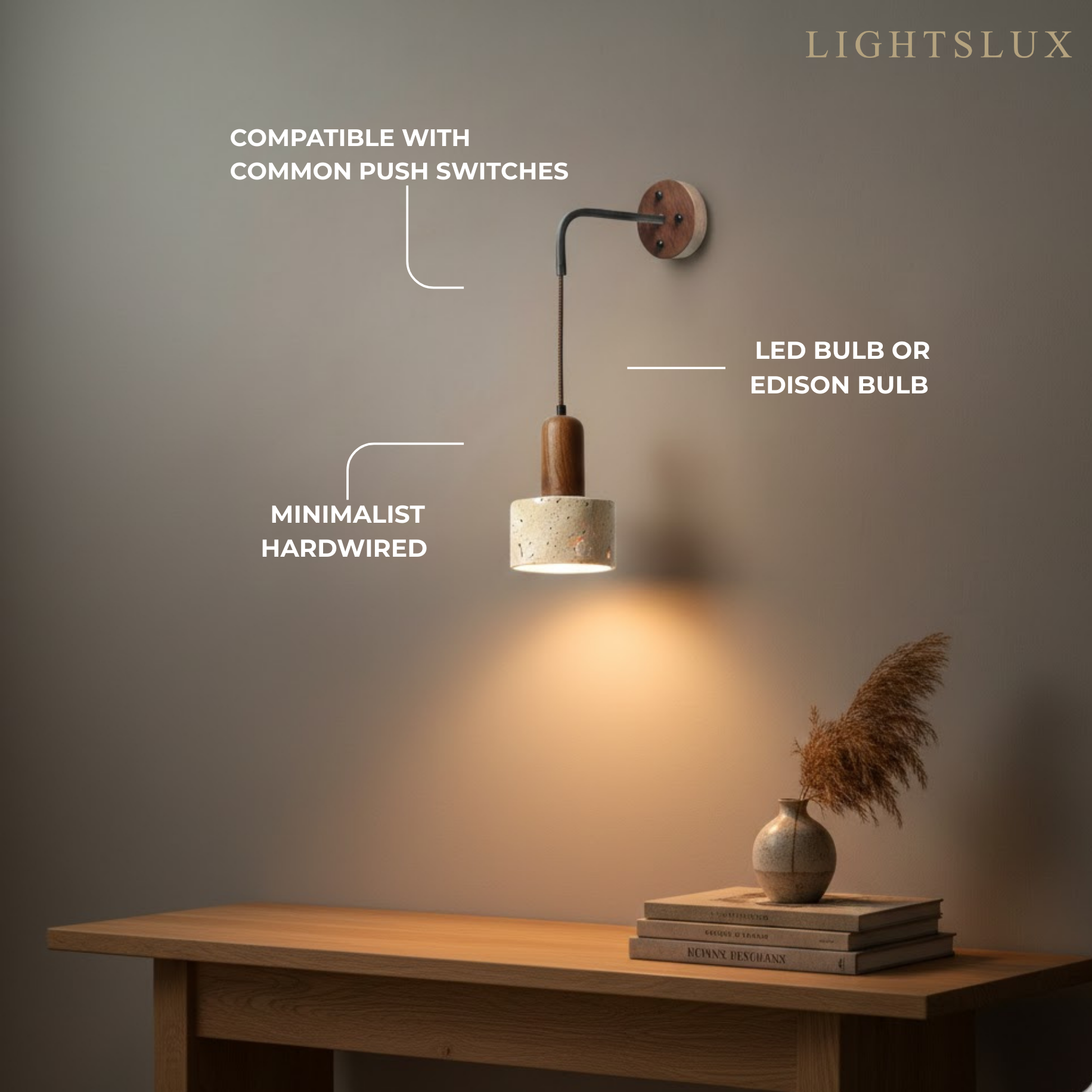 Wall Lamp — Travertine Shade Walnut Wood Socket for Bedside