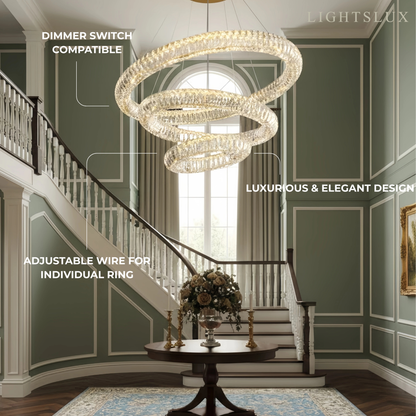 Excelis Luxury Tiered Crystal Chandelier – K9 Crystals Gold Finish Celestial Glow