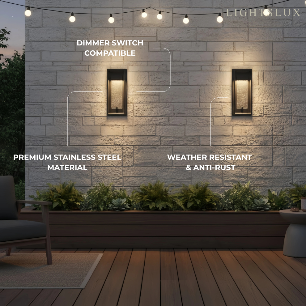 Arcato Modern Outdoor Wall Sconce, Black Stainless Steel Open Frame Light for Patio/Entryway