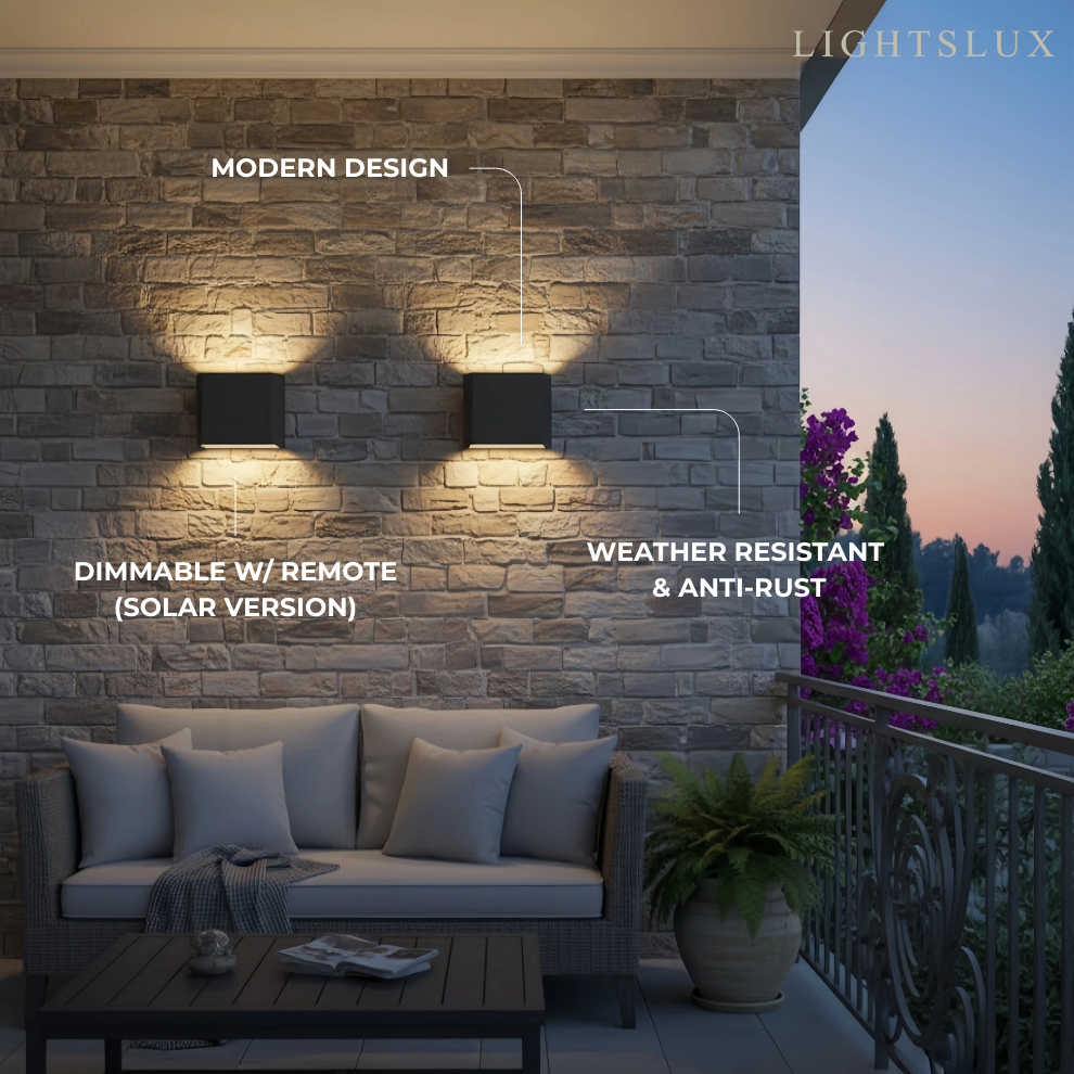 Minimalist Stainless Steel Outdoor Wall Sconce – Modern Exterior Light with Solar or Wired Power