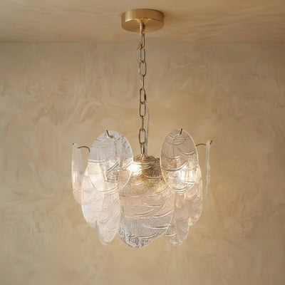 Modern Gold Chandelier — Rippled Wavy Glass Panels & Iron Frame for Living Room