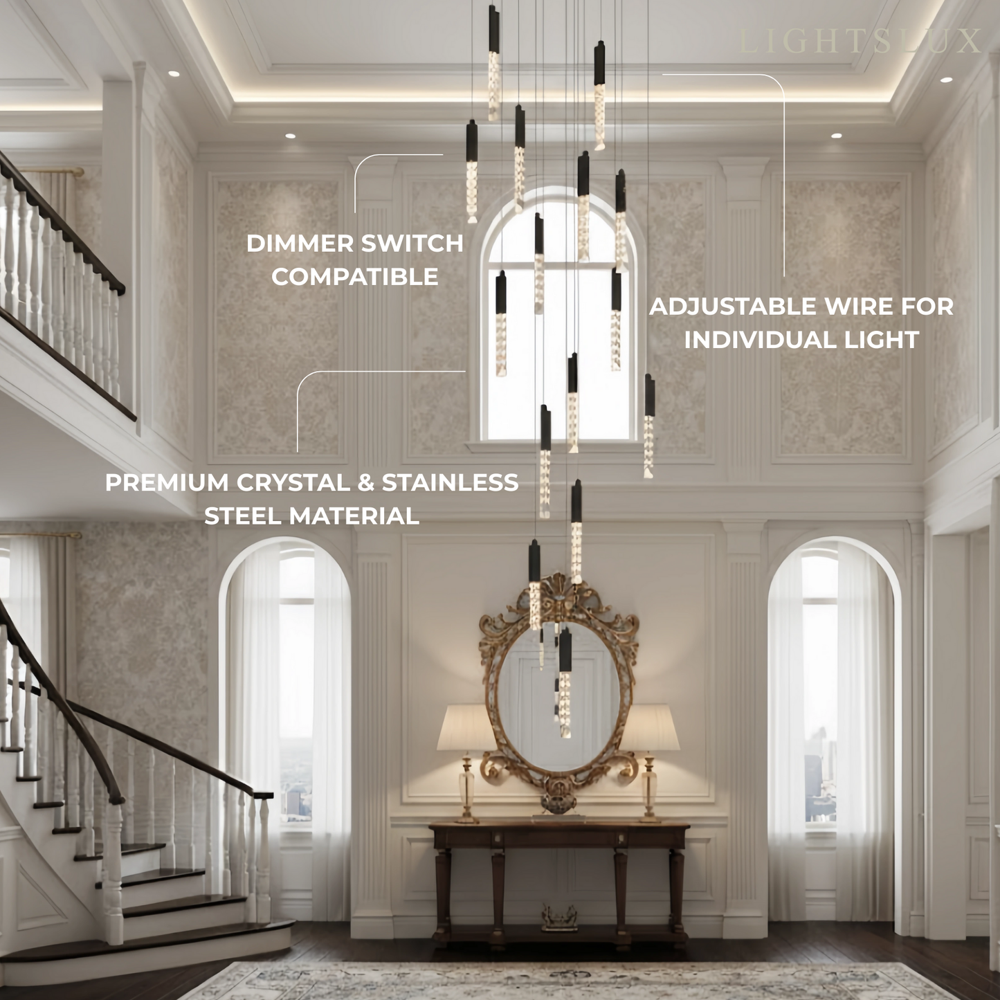 Luxury Cascade Crystal Chandelier – Reflecting & Refracting Light Brilliant Staircase