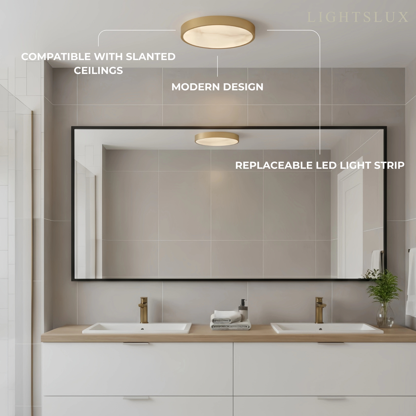 Excelis Modern Alabaster Disc Ceiling Light – Solid Brass Frame Warm Ambient Glow