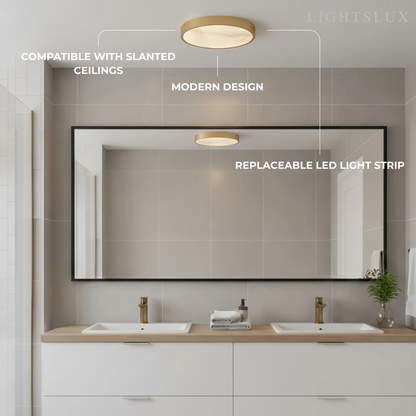 Excelis Modern Alabaster Disc Ceiling Light – Solid Brass Frame Warm Ambient Glow
