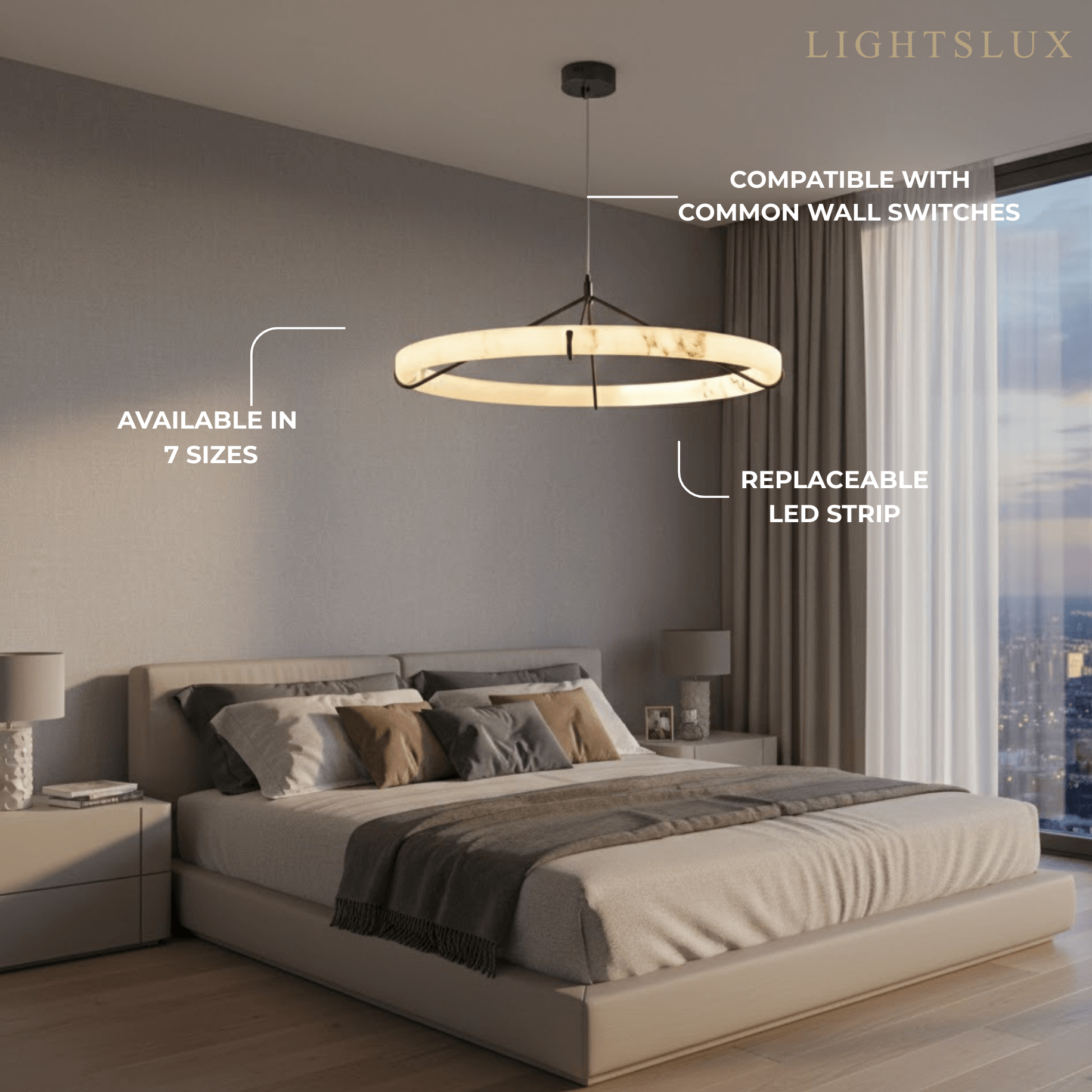 Pendant Lamp — Hand-Carved Stone & Black Metal for Dining Room