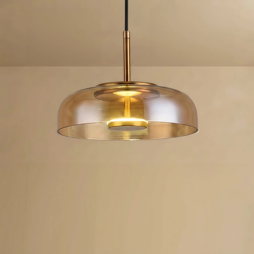Scandinavian Pendant Lamp — Clear Glass Sphere & Brass Accent for Kitchen Island