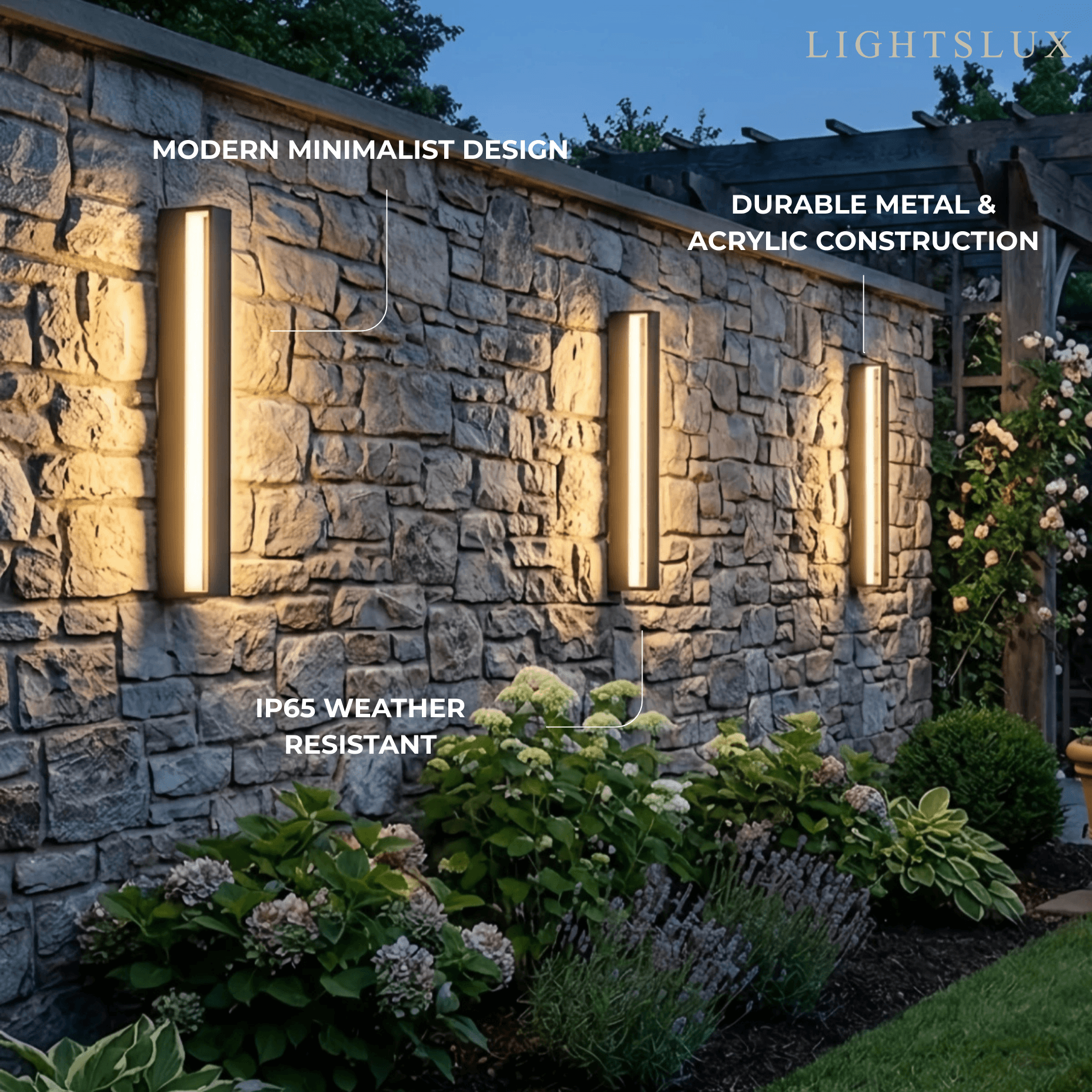 Aplique de pared exterior rectangular moderno Arcato – Luz con sensor de metal para jardín/patio