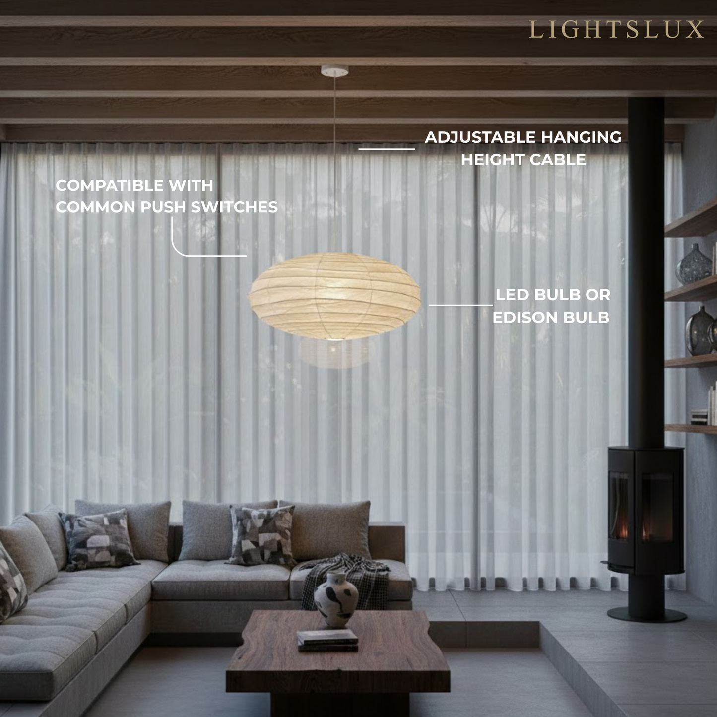 Japanese Washi Pendant Light — Mulberry Paper & Bamboo Frame for Dining Room