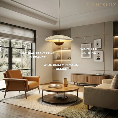 Lámpara Colgante Minimalista Strata – Travertino y Metal, Color Nogal/Madera para Interiores