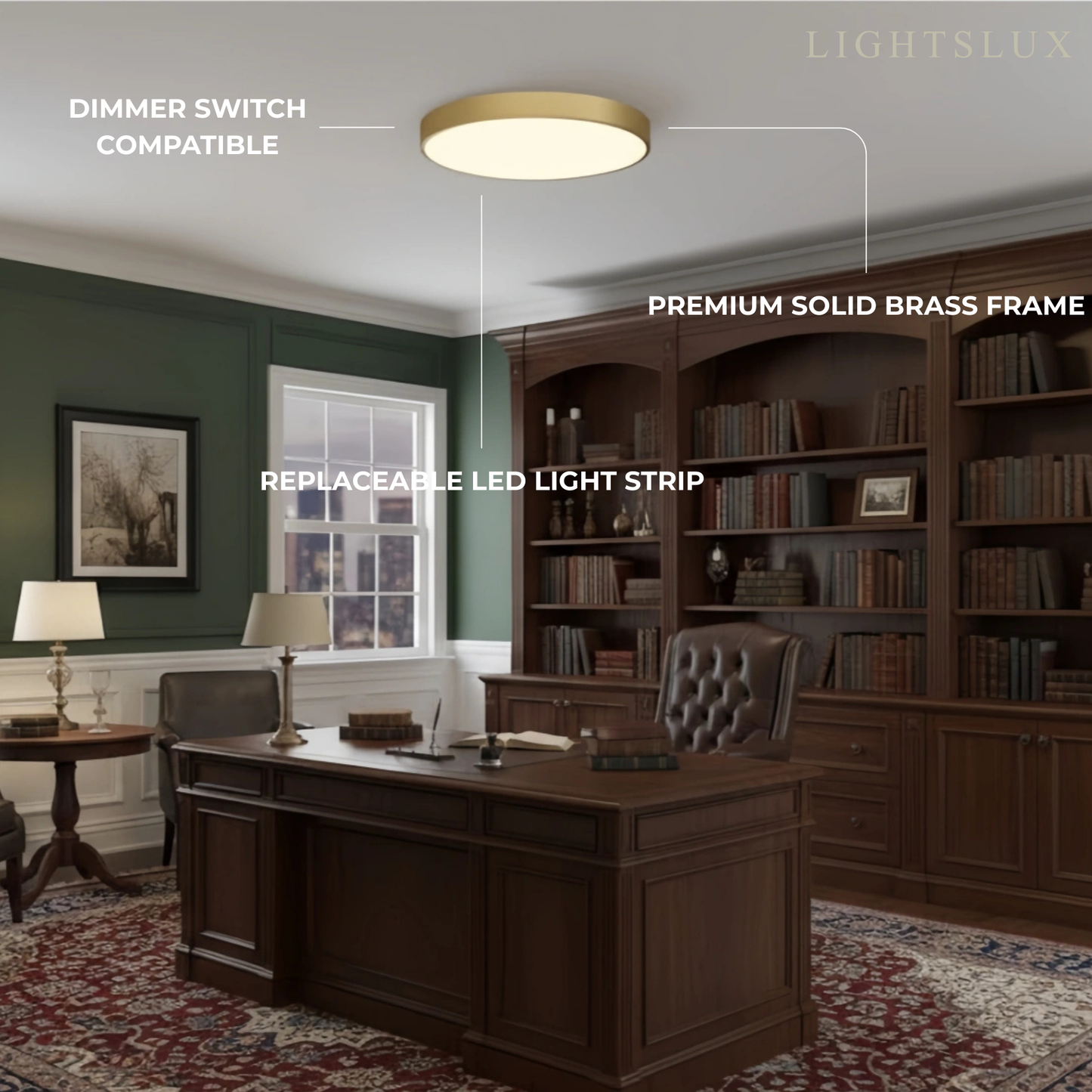 Excelis Solid Brass Ceiling Light – Matte Acrylic Diffuser Warm Even Glow