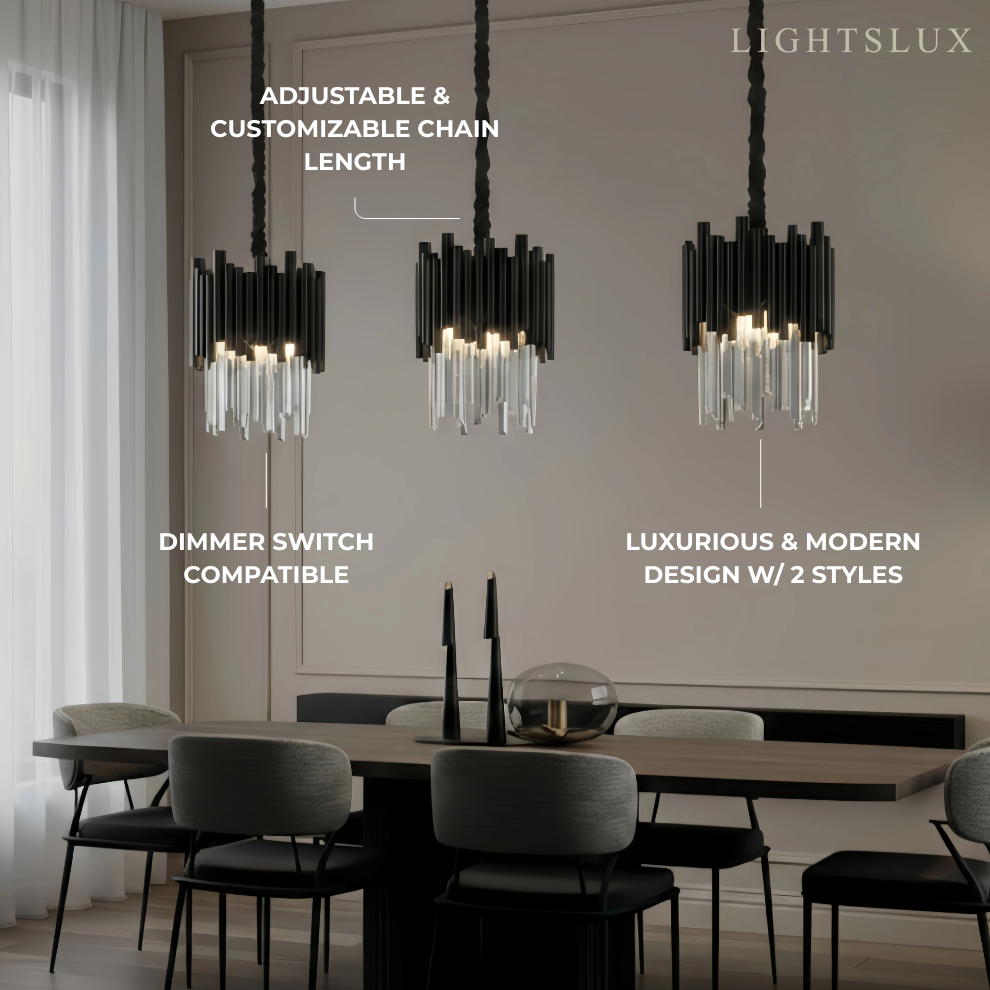 Modern Obsidian Mini Pendant Light with Crystal Detail