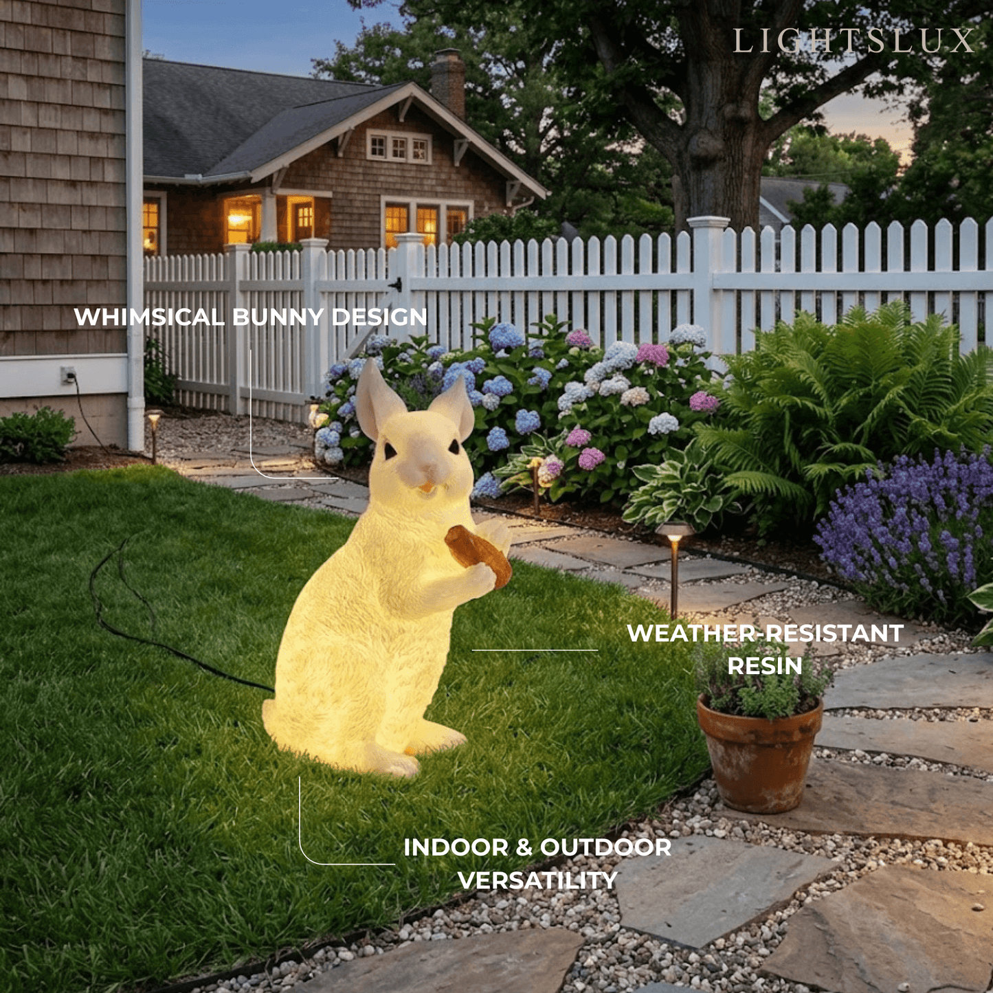 Easter Bunny Outdoor Light – Cute Sitting & Carrot Bunny Garden Lamp