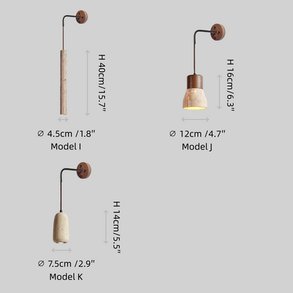 Wall Lamp — Travertine Shade Walnut Wood Socket for Bedside