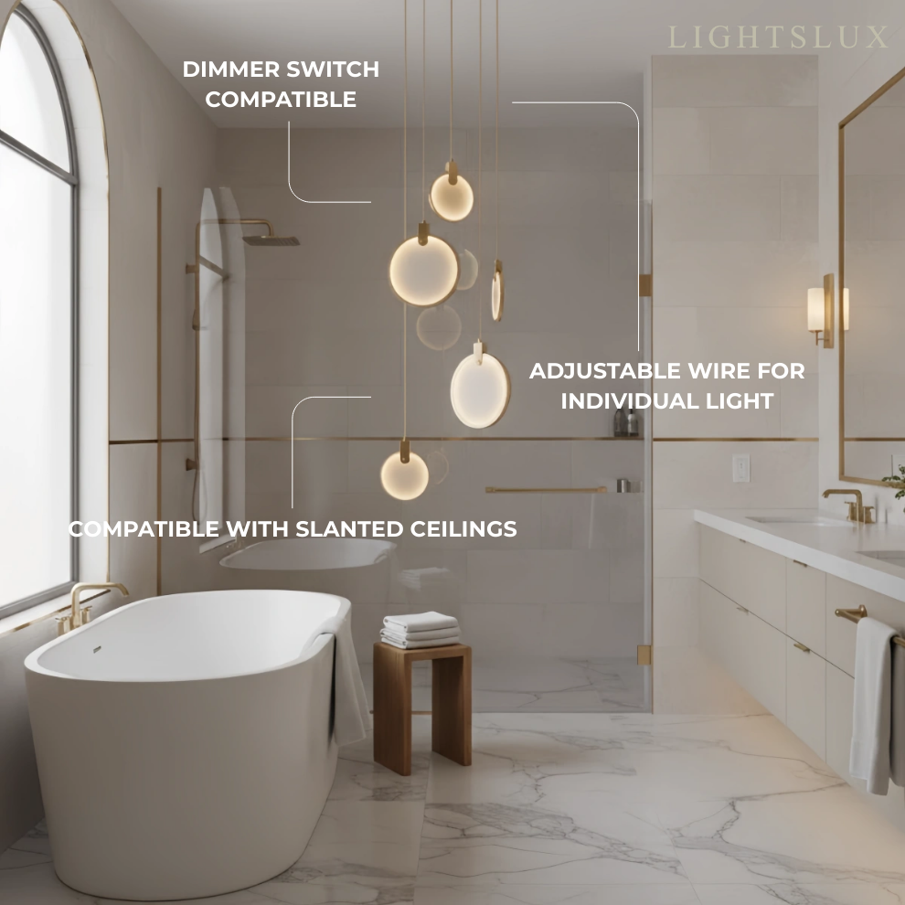 Excelis Modern Marble Orb Staircase Chandelier – Suspended Spheres on Stainless Steel Staircase