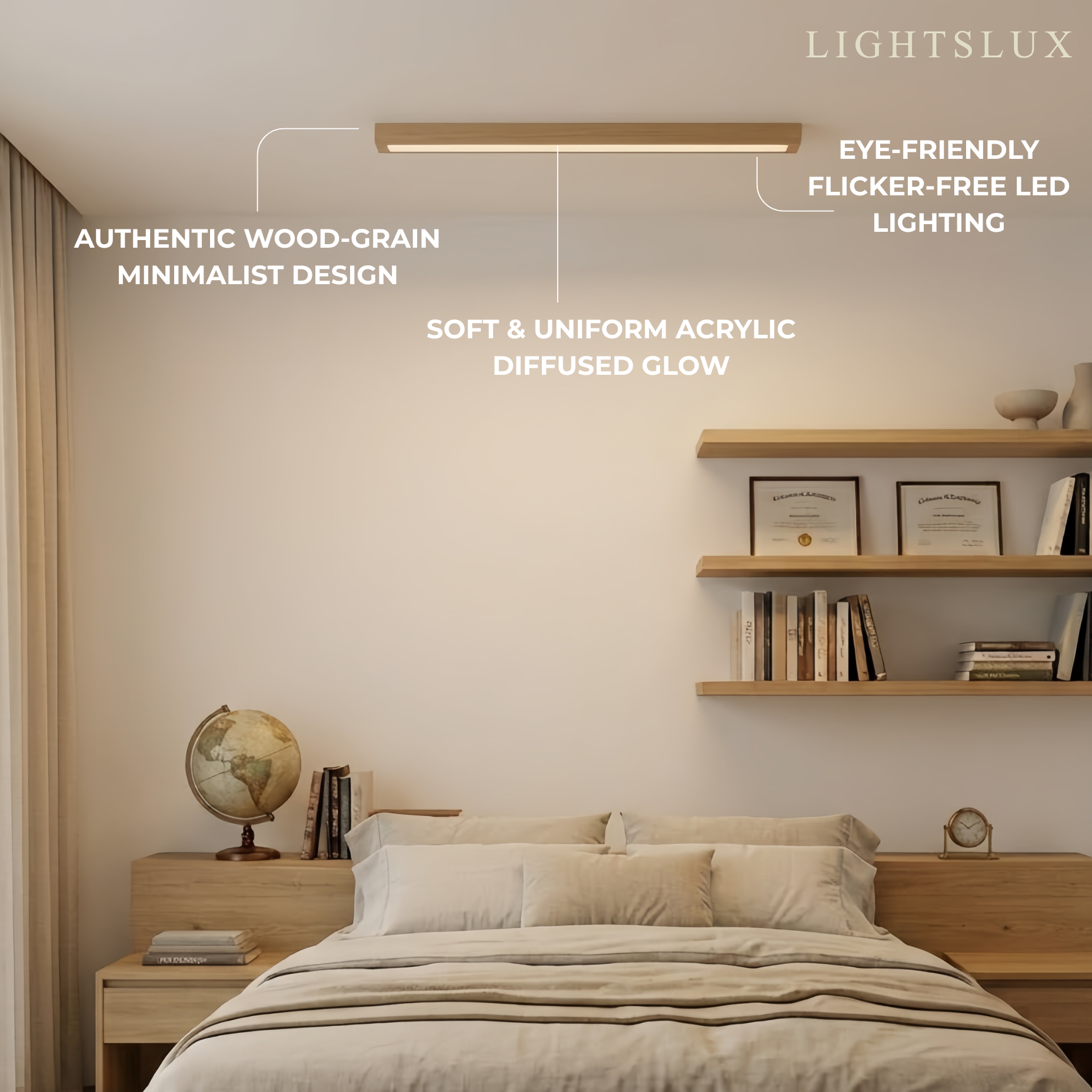 Zenno Minimalist Linear Ceiling Light -- Natural Wood/Walnut for Hallway