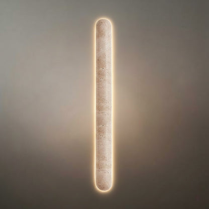 Travertine Pillar Wall Lamp — Slender Carved Stone with Back Glow