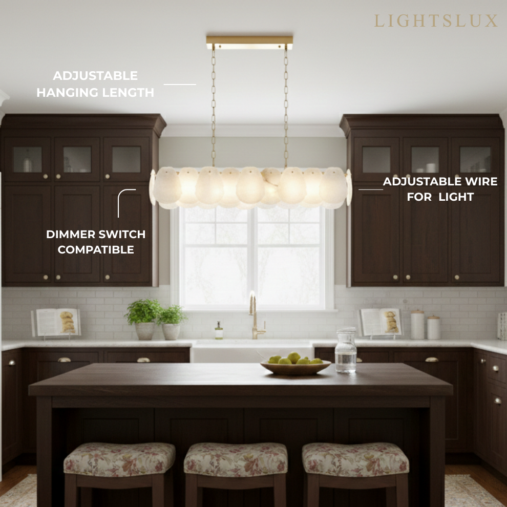 Excelis Alabaster Petal Pendant Light – Solid Brass Frame Brushed Gold Finish Kitchen island