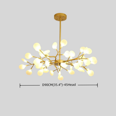 Lámpara de araña Excelis Art Déco - Diseño de ramas y luciérnagas en negro y dorado para comedor/sala de estar