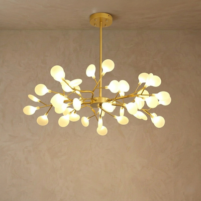 Lámpara de araña Excelis Art Déco - Diseño de ramas y luciérnagas en negro y dorado para comedor/sala de estar