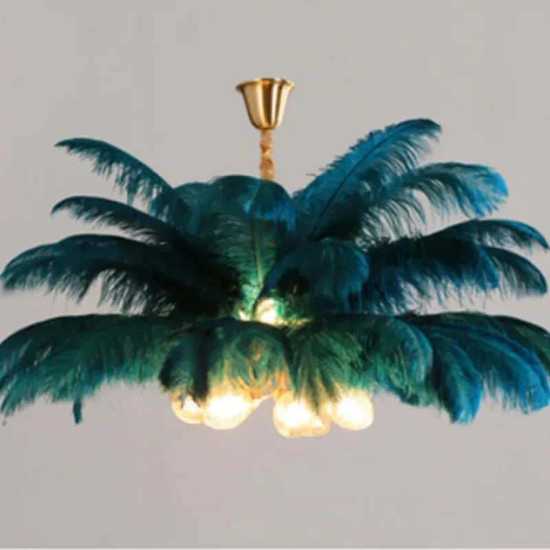 Art Deco Pendant Light — 8-Color Brass & Feather Cluster 