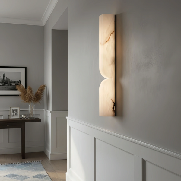 Modern Alabaster Wall Sconce – LED Stone Wall Light in Gold or Black for Living Room